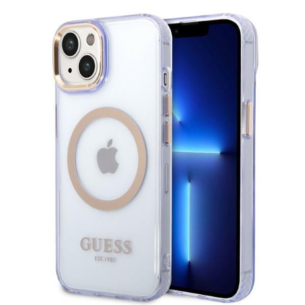 Guess GUHMP14SHTCMU iPhone 14 6,1" violet/lila Gold Outline Translucent MagSafe -kotelo