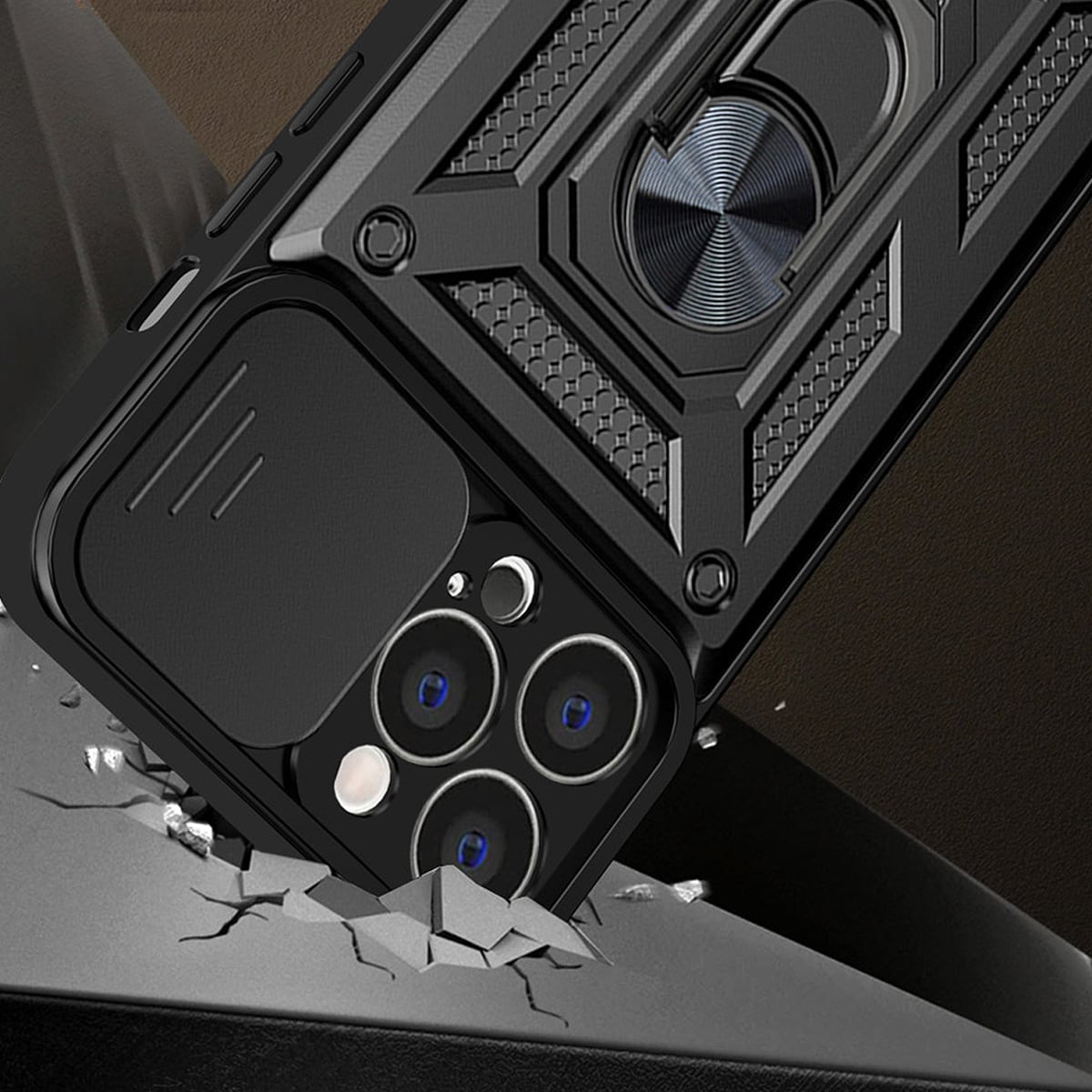 Hybrid Armor Camshield tapauksessa Vivo Y16 / Vivo Y02s panssaroitu kotelo kameran kansi musta