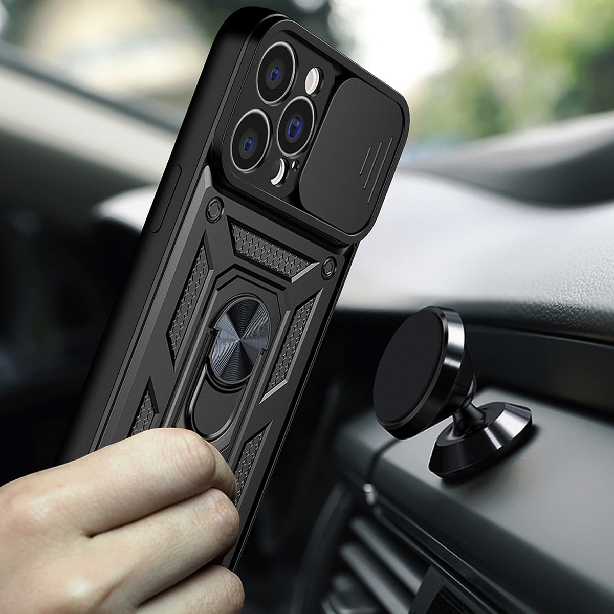 Hybrid Armor Camshield tapauksessa Vivo Y16 / Vivo Y02s panssaroitu kotelo kameran kansi musta