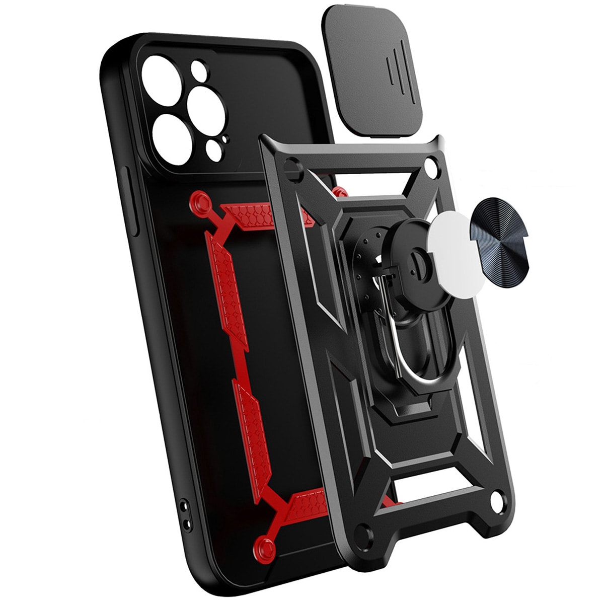 Hybrid Armor Camshield tapauksessa Vivo Y16 / Vivo Y02s panssaroitu kotelo kameran kansi musta