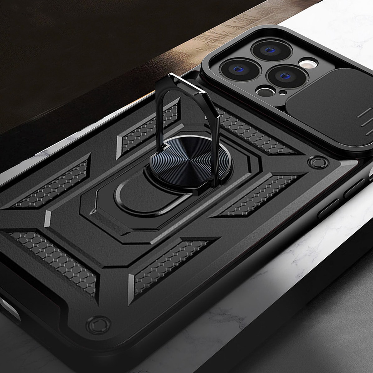 Hybrid Armor Camshield kotelo Motorola Moto G62 5G panssaroitu kotelo kameran suojus musta