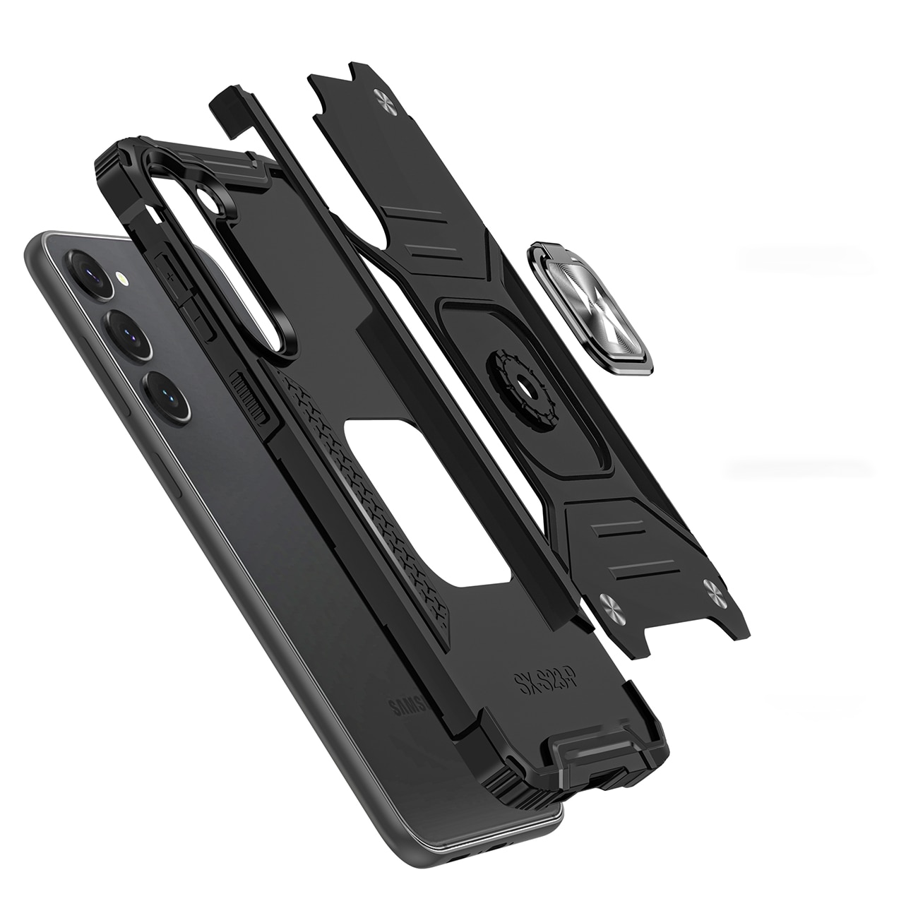 Wozinsky Ring Armor Samsung Galaxy S23+ panssaroitu kansi magneettinen rengas musta