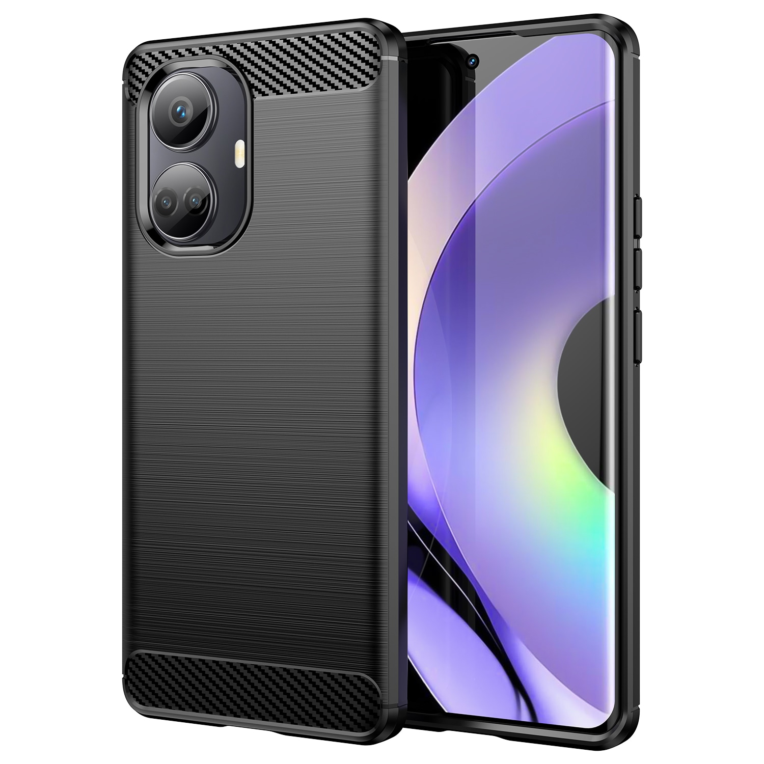Carbon Case tapauksessa Realme 10 Pro joustava silikoni hiilen kansi musta