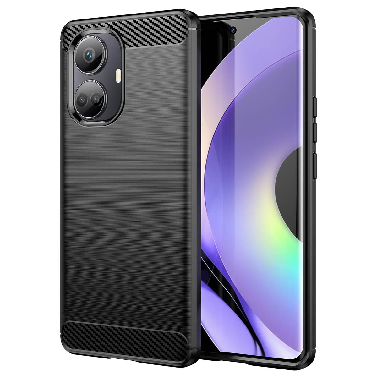 Carbon Case tapauksessa Realme 10 Pro + joustava silikoni hiili suojus musta