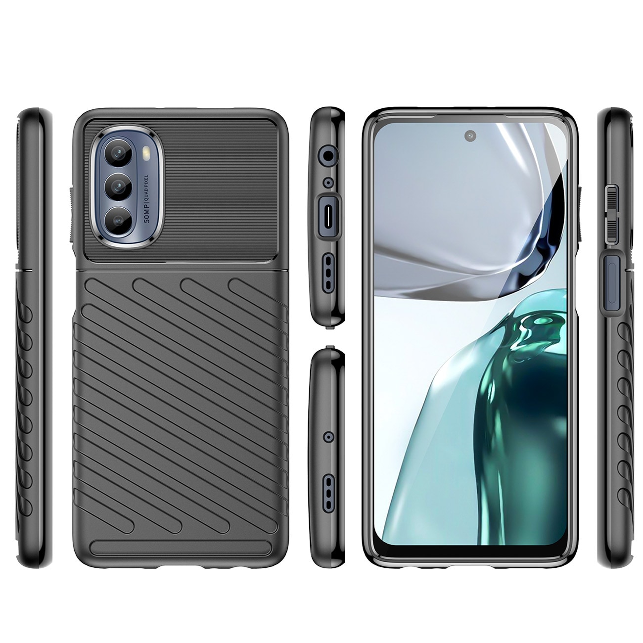 Thunder Kotelo Motorola Moto G62 5G silikoni panssarikotelo musta