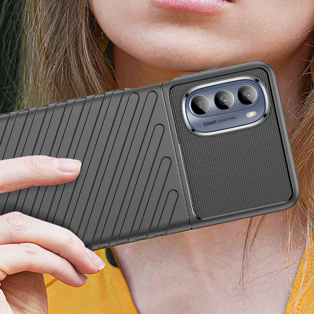 Thunder Kotelo Motorola Moto G62 5G silikoni panssarikotelo musta