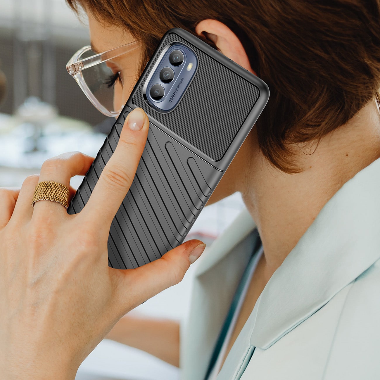 Thunder Kotelo Motorola Moto G62 5G silikoni panssarikotelo musta