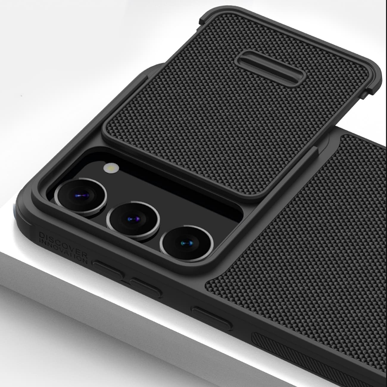 Nillkin Teksturoitu S Kotelo Samsung Galaxy S23+ panssaroitu suojus, jossa on kameran suojus musta