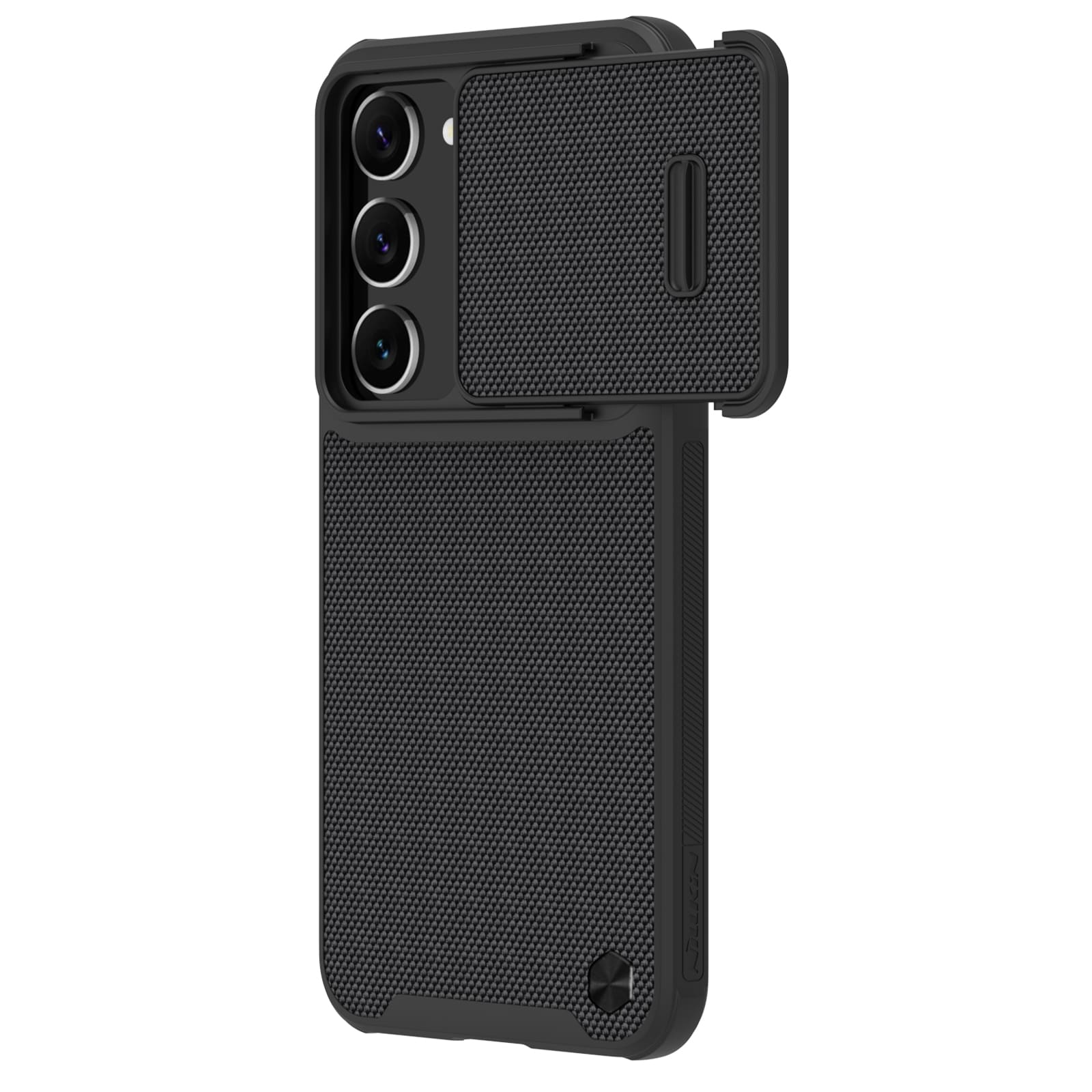 Nillkin Teksturoitu S Kotelo Samsung Galaxy S23+ panssaroitu suojus, jossa on kameran suojus musta