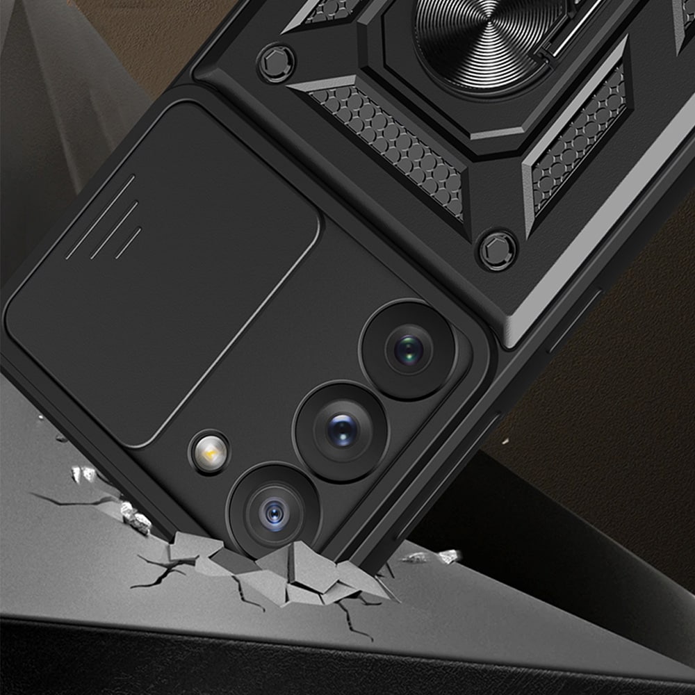 Hybrid Armor Camshield kotelo Samsung Galaxy S23+ panssaroitu suojus kameran suojus punainen