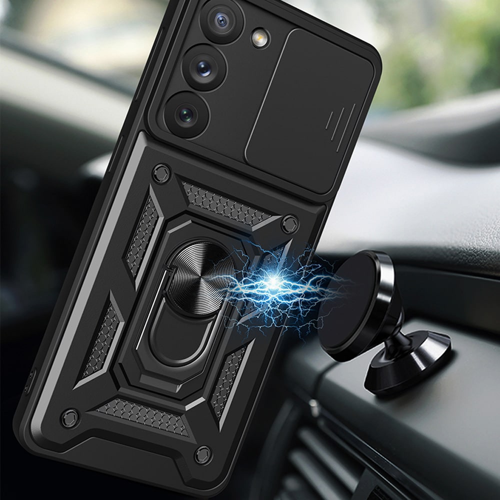 Hybrid Armor Camshield kotelo Samsung Galaxy S23+ panssaroitu suojus kameran suojus punainen