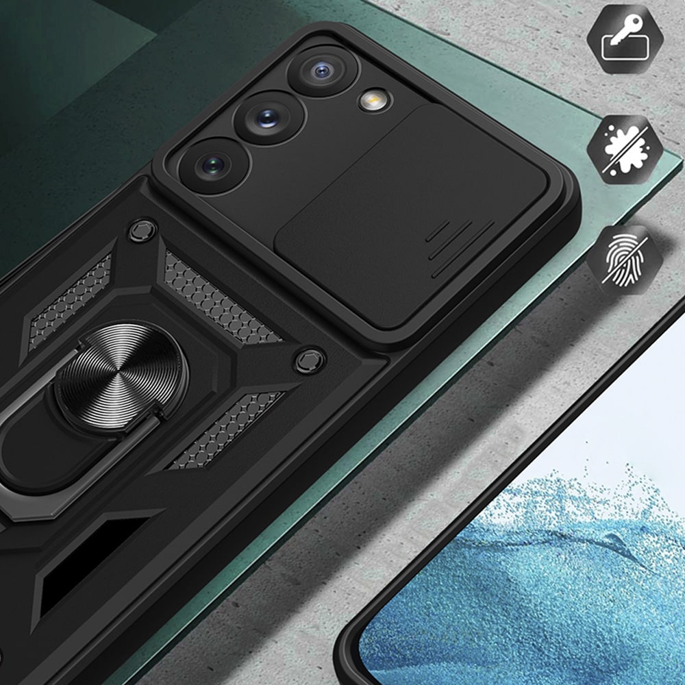 Hybrid Armor Camshield kotelo Samsung Galaxy S23+ panssaroitu suojus kameran suojus punainen