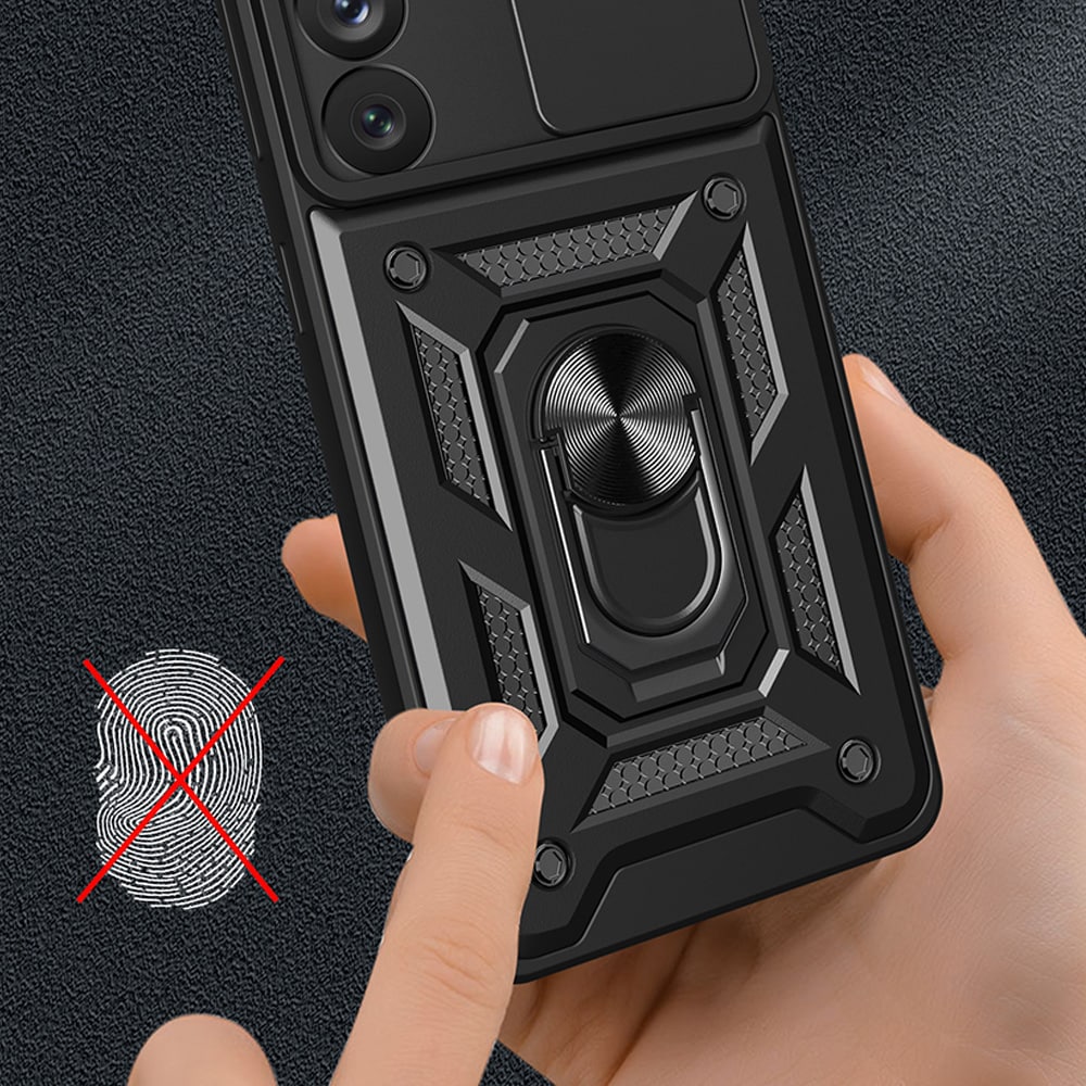 Hybrid Armor Camshield kotelo Samsung Galaxy S23+ panssaroitu suojus kameran suojus punainen