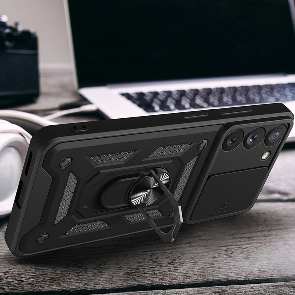 Hybrid Armor Camshield kotelo Samsung Galaxy S23+ panssaroitu suojus kameran suojus punainen