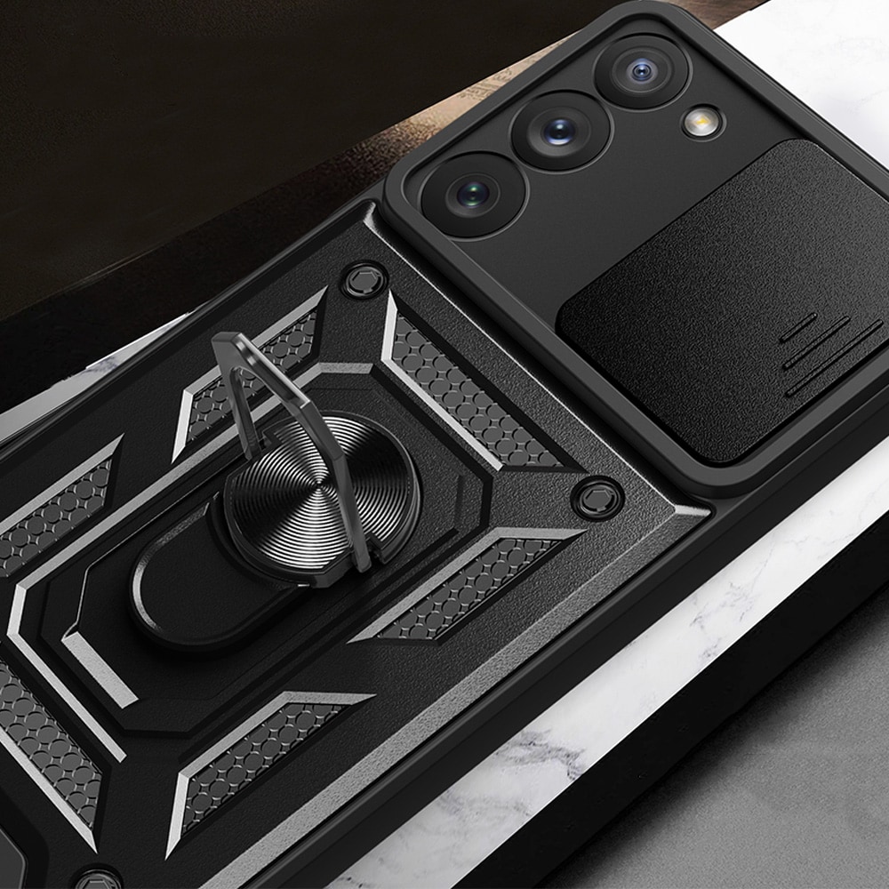 Hybrid Armor Camshield kotelo Samsung Galaxy S23+ panssaroitu suojus kameran suojus punainen