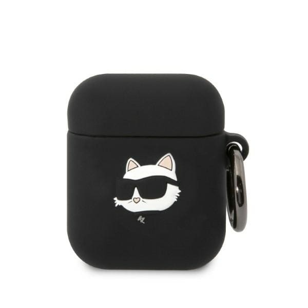 Karl Lagerfeld KLA2RUNCHK AirPods 1/2 suojus musta/musta Silikoni Choupette Head 3D -päähine