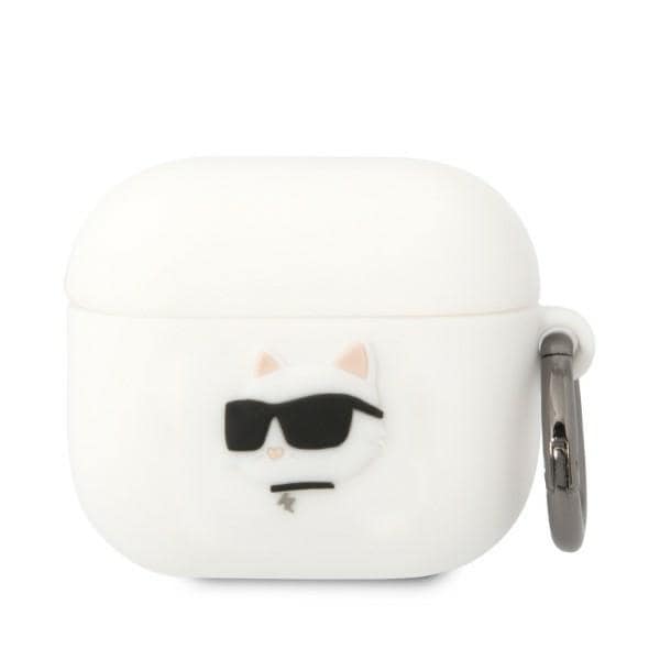 Karl Lagerfeld KLA3RUNCHH AirPods 3:n suojus valkoinen/valkoinen Silikoni Choupette Head 3D -päähine