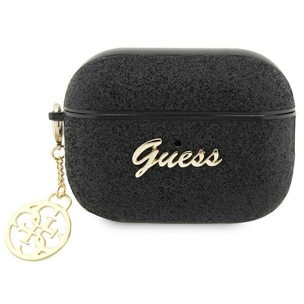 Guess GUAP2GLGSHK AirPods Pro 2:n suojus musta/musta Glitter Flake 4G Charm -viehätysvoima