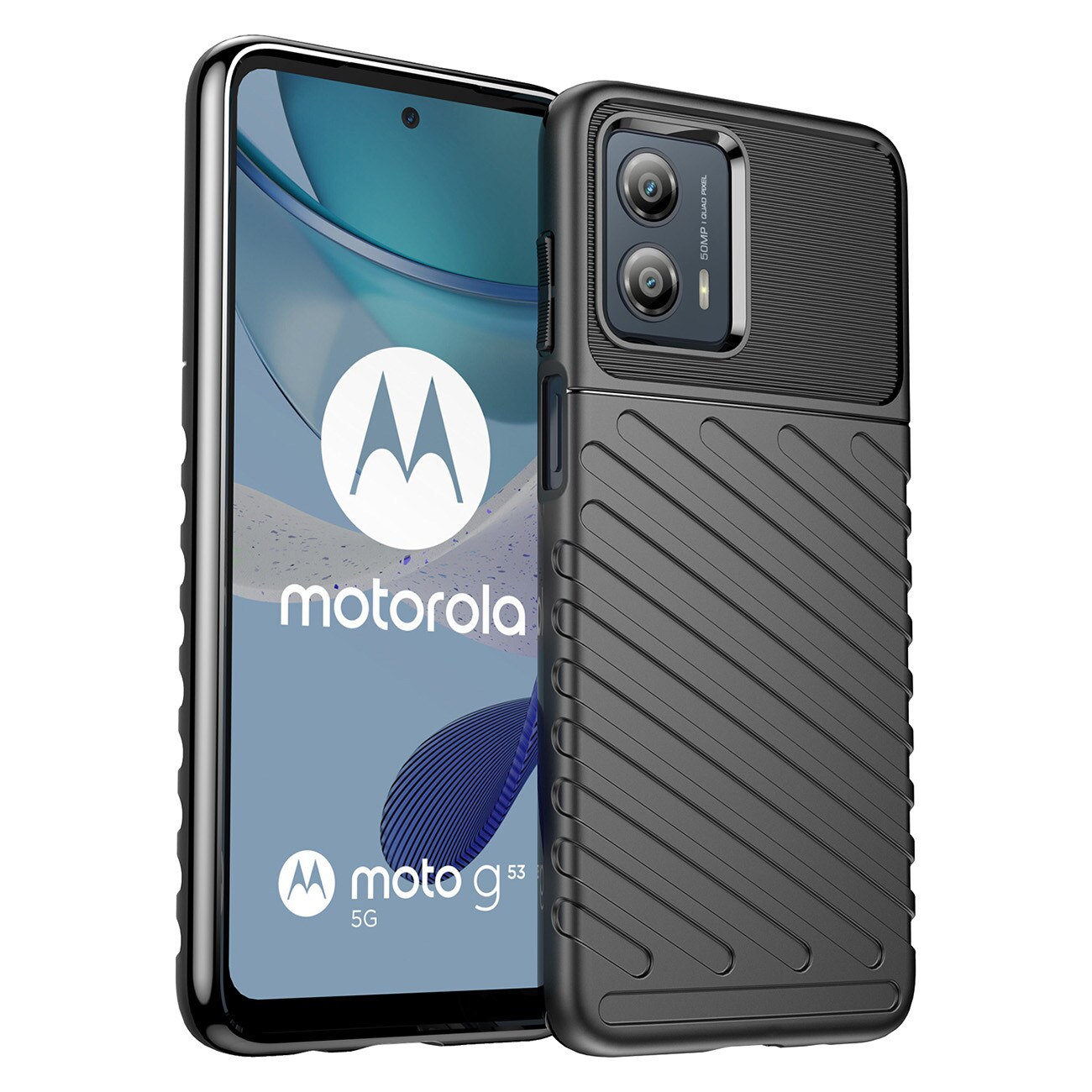 Thunder Case tapauksessa Motorola Moto G53 silikoni panssari tapauksessa musta