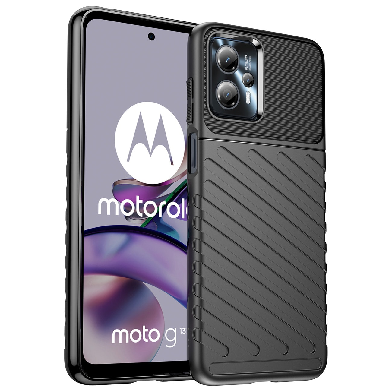 Thunder Case tapauksessa Motorola Moto G13 silikoni panssari tapauksessa musta