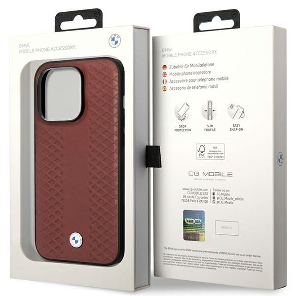 Kotelo BMW BMHCP14L22RFGR iPhone 14 Pro 6.1" Burgundy/burgundy Nahka timanttikuvioinen