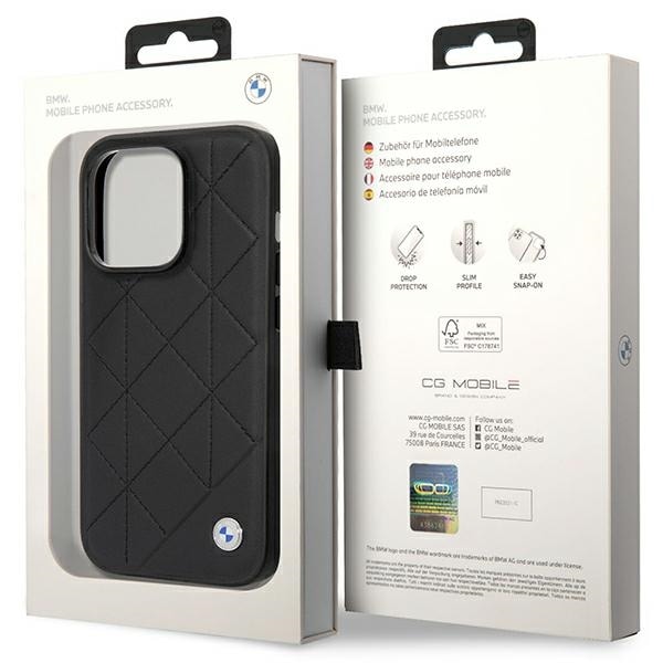 Kotelo BMW BMHCP14L22RQDK iPhone 14 Pro 6,1" musta/musta nahka tikattu
