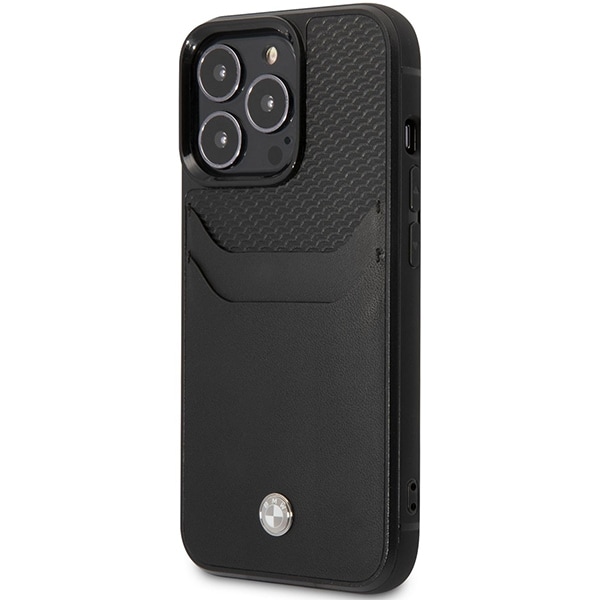 Kotelo BMW BMHCP14L22RSEPK iPhone 14 Pro 6.1" musta/musta nahkainen korttipaikka