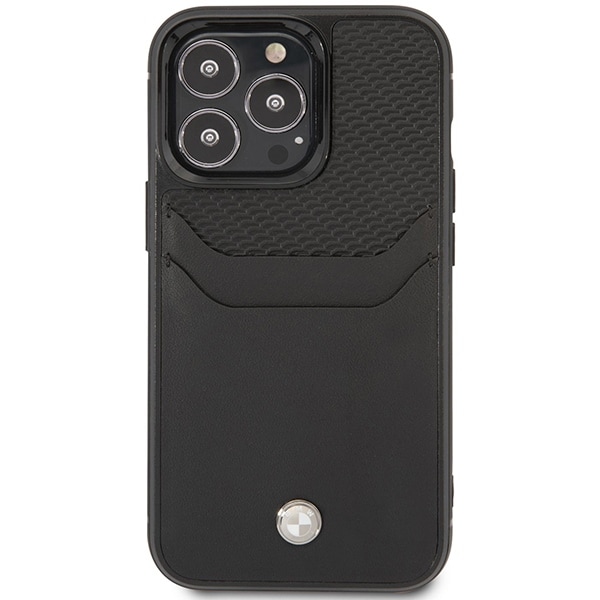 Kotelo BMW BMHCP14L22RSEPK iPhone 14 Pro 6.1" musta/musta nahkainen korttipaikka