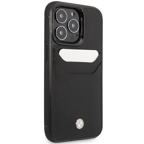 Kotelo BMW BMHCP14L22RSEPK iPhone 14 Pro 6.1" musta/musta nahkainen korttipaikka