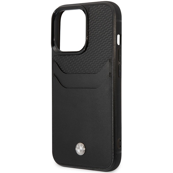 Kotelo BMW BMHCP14L22RSEPK iPhone 14 Pro 6.1" musta/musta nahkainen korttipaikka