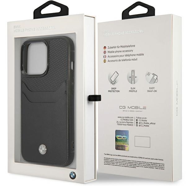 Kotelo BMW BMHCP14L22RSEPK iPhone 14 Pro 6.1" musta/musta nahkainen korttipaikka