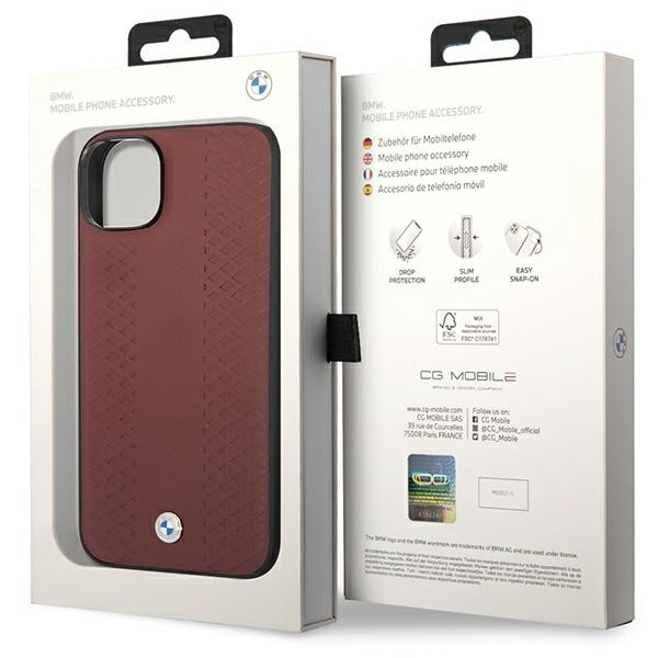 Kotelo BMW BMHCP14S22RFGR iPhone 14 6.1" Burgundy Leather Diamond Pattern