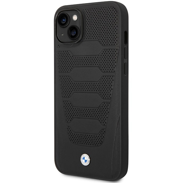 Kotelo BMW BMHCP14S22RPSK iPhone 14 6,1" musta/musta Nahkaistuimet kuvioitu