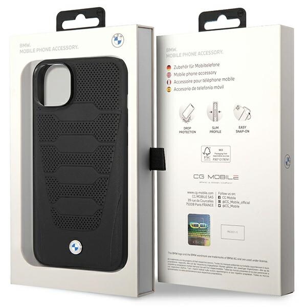 Kotelo BMW BMHCP14S22RPSK iPhone 14 6,1" musta/musta Nahkaistuimet kuvioitu