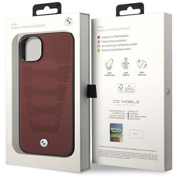 Kotelo BMW BMHCP14S22RPSR iPhone 14 6,1" viininpunainen nahkapenkkien kuviointi