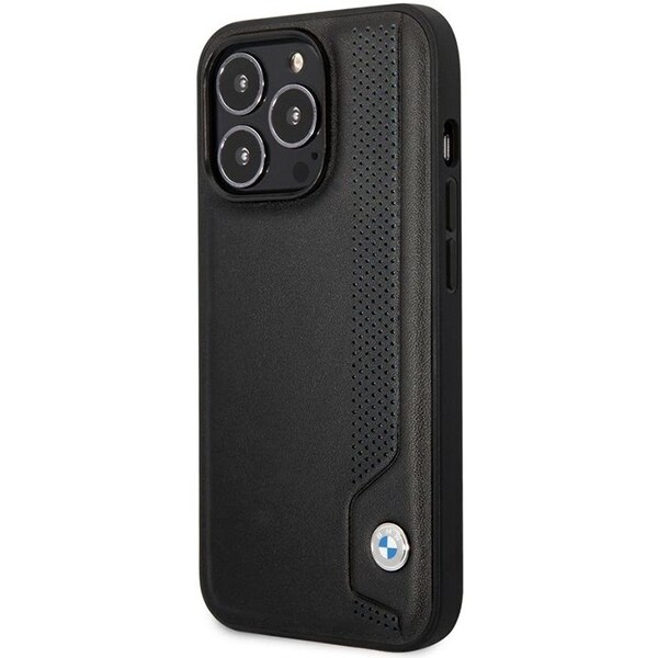 Kotelo BMW BMHCP14X22RBDK iPhone 14 Pro Max 6.7" musta kovakantinen nahkakotelo siniset pisteet