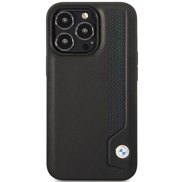 Kotelo BMW BMHCP14X22RBDK iPhone 14 Pro Max 6.7" musta kovakantinen nahkakotelo siniset pisteet