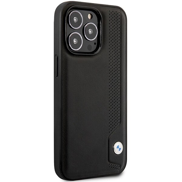 Kotelo BMW BMHCP14X22RBDK iPhone 14 Pro Max 6.7" musta kovakantinen nahkakotelo siniset pisteet