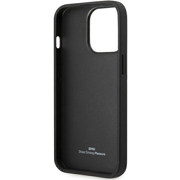 Kotelo BMW BMHCP14X22RBDK iPhone 14 Pro Max 6.7" musta kovakantinen nahkakotelo siniset pisteet