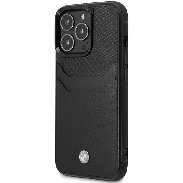 Kotelo BMW BMHCP14X22RSEPK iPhone 14 Pro Max 6.7" musta/musta Nahkainen korttipaikka