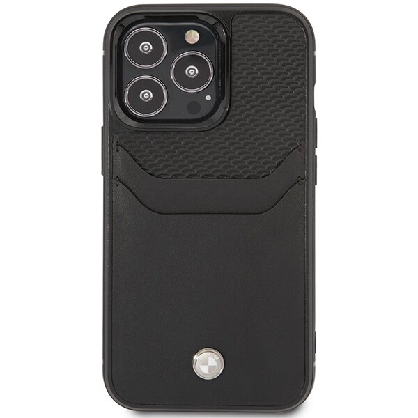 Kotelo BMW BMHCP14X22RSEPK iPhone 14 Pro Max 6.7" musta/musta Nahkainen korttipaikka