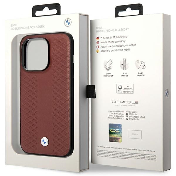 Kotelo BMW BMHMP14L22RFGR iPhone 14 Pro 6.1" Burgundy/burgundy Nahka Diamond Pattern MagSafe