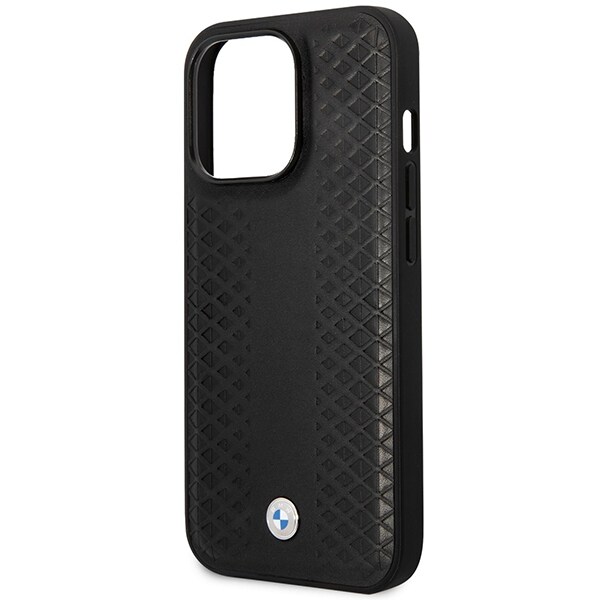 Kotelo BMW BMHMP14X22RFGK iPhone 14 Pro Max 6.7" musta nahkainen timanttikuvioinen MagSafe-kotelo