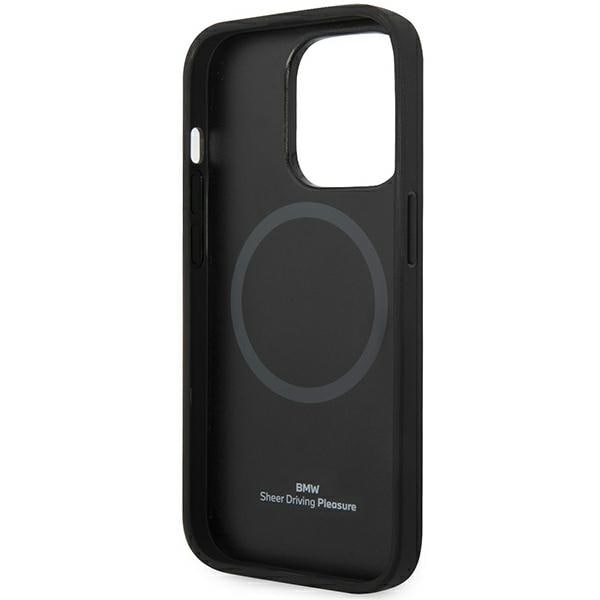 Kotelo BMW BMHMP14X22RFGK iPhone 14 Pro Max 6.7" musta nahkainen timanttikuvioinen MagSafe-kotelo
