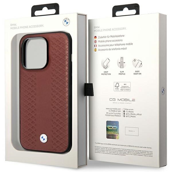 Kotelo BMW BMHMP14X22RFGR iPhone 14 Pro Max 6.7" Burgundy/burgundy Nahka Diamond Pattern MagSafe