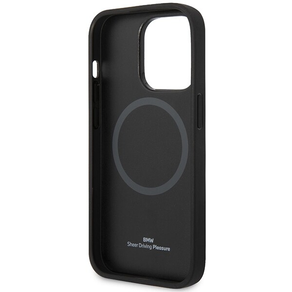 Kotelo BMW BMHMP14X22RPSK iPhone 14 Pro Max 6.7" musta/musta Nahkaistuimet Kuvio MagSafe