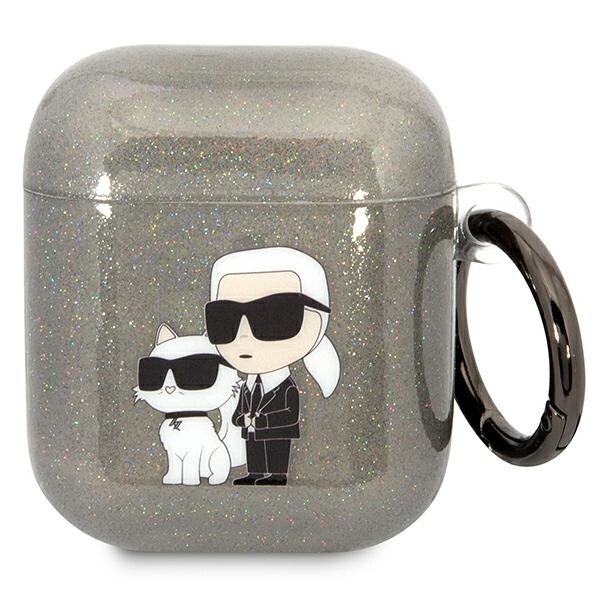 Karl Lagerfeld KLA2HNKCTGK Airpods 1/2 suojus musta/musta Gliter Karl&Choupette