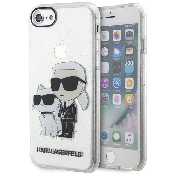 Karl Lagerfeld KLHCI8HNKCTGT iPhone 7/8/SE 2020/2022 läpinäkyvä gliterkovakotelo Karl & Choupette