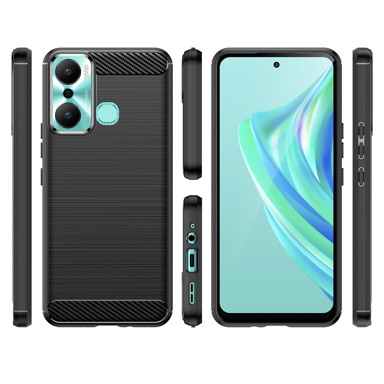 Carbon Case tapauksessa Infinix Hot 20 Play joustava silikoni hiilen kansi musta