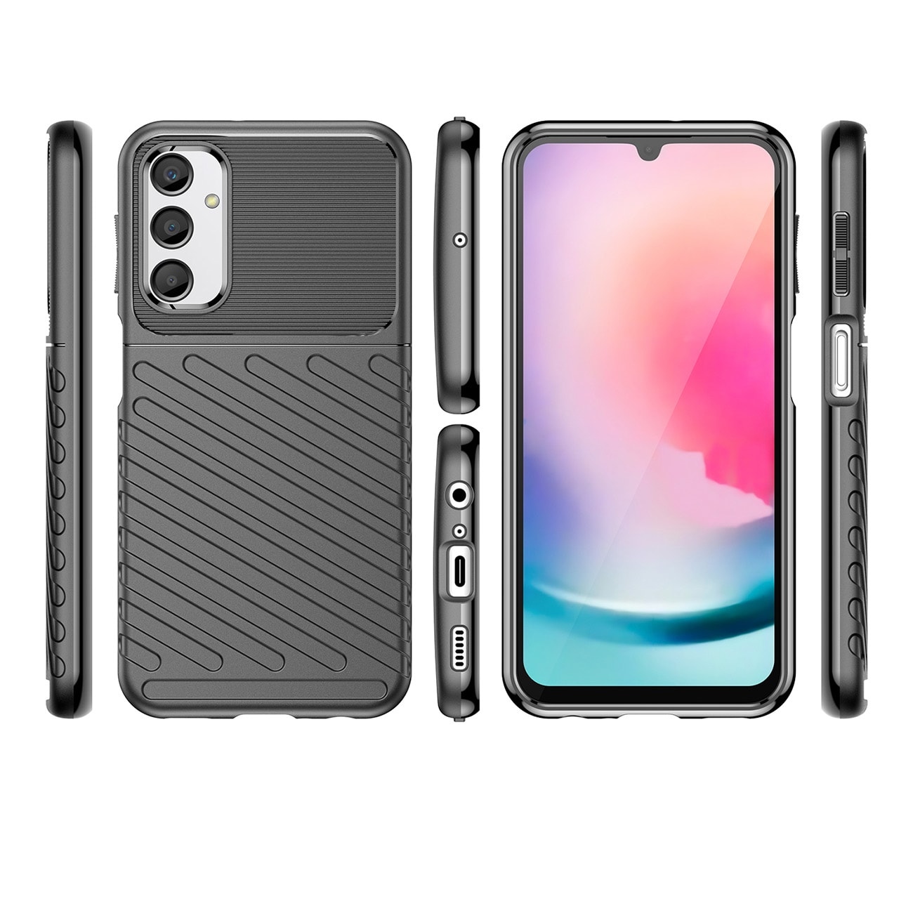 Thunder Case tapauksessa Samsung Galaxy A24 4G silikoni panssari tapauksessa musta